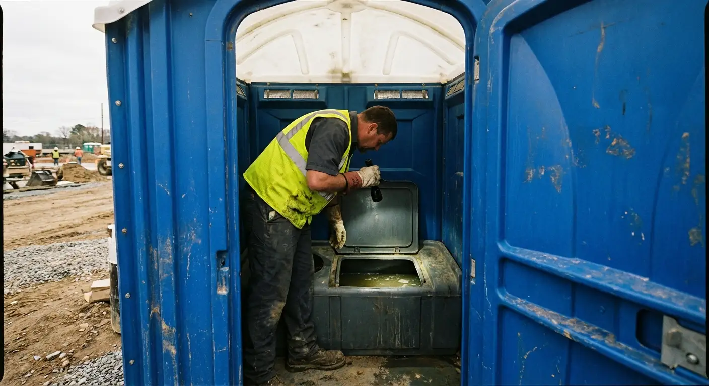 Technician inspecting waste tank levels in Little Rock, AR