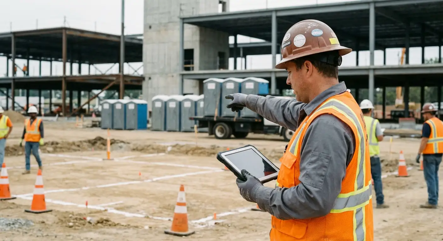 Construction site portable toilet placement planning in Little Rock, AR